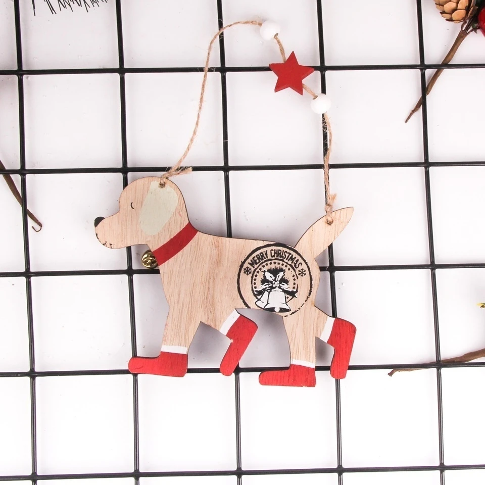 1 шт. DIY Милая висячая шляпа собака деревянные Рождественские Подвески с собаками украшения для рождественской елки детский подарок деревянные поделки украшение для рождественской вечеринки