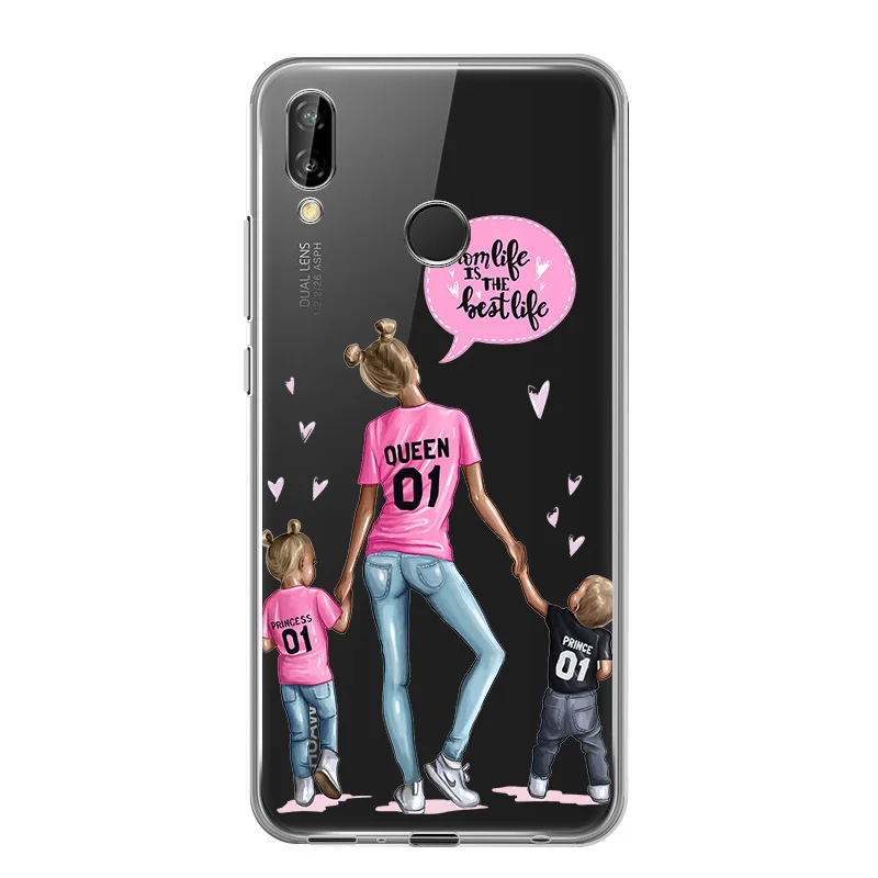 Black Brown Hair Girl Queen Family Baby Mom Soft Silicone phone case for Huawei honor 20Pro 9X V20 10 8S 8a play 20i 8X 9i Lite