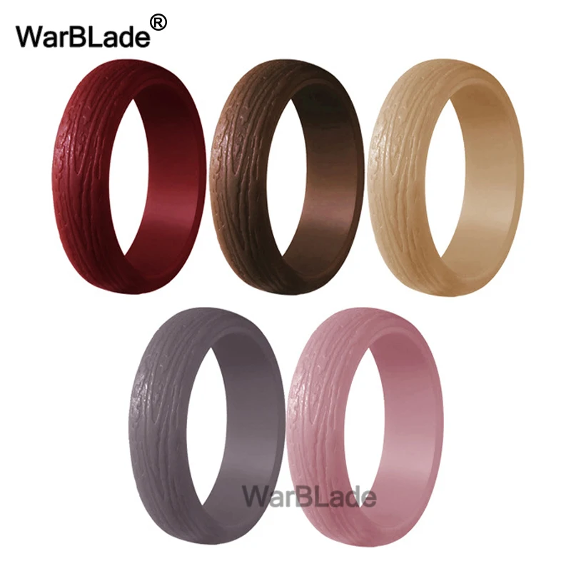 Fashion 5.7mm Tree Pattern Silicone Rings For Women Wedding Rubber Bands Sports Hypoallergenic Flexible Silicone Finger Ring - Цвет основного камня: 5pcs