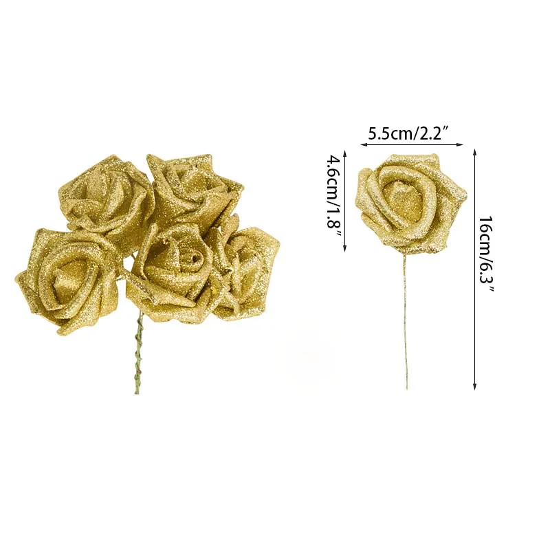 IPOPU 25 Rose Artificiali Glitterate In Schiuma PE – Verde – Con Stelo In Filo Flessibile Per Bouquet Fai Da Te, Decorazioni Nozze E Festa - 2
