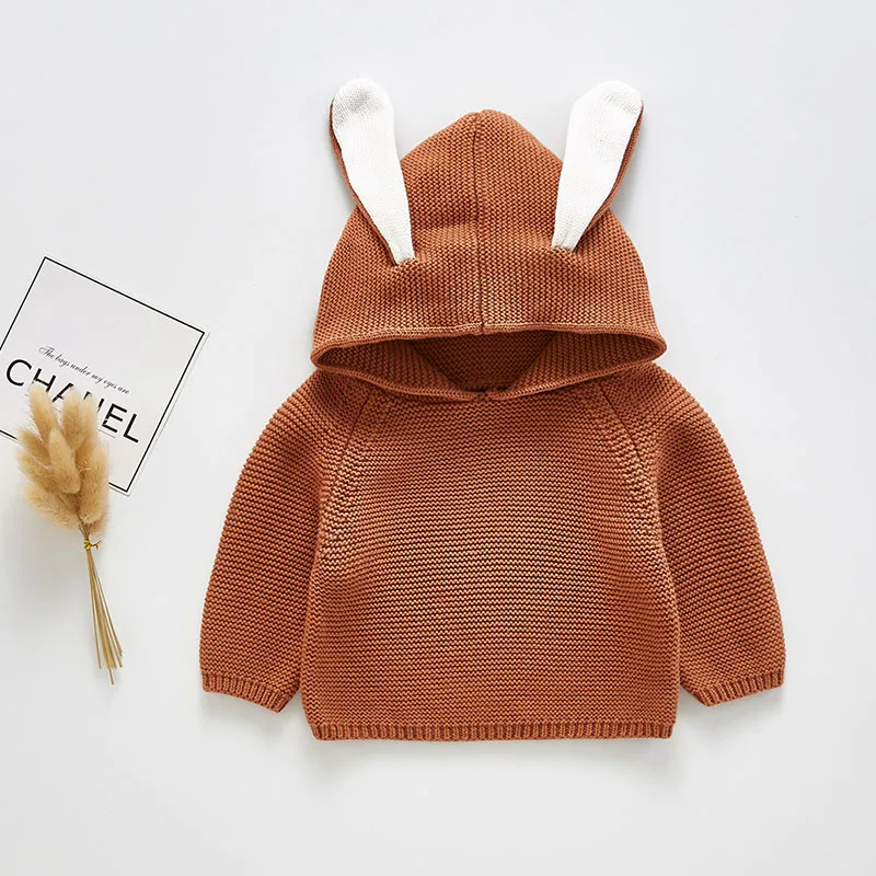 B94T01 brown Трикотажная одежда для малышей; осеннее пальто с капюшоном и ушками для малышей; свитер для маленьких девочек; свитер для мальчиков; куртка для маленьких мальчиков и девочек - Цвет: B94T01 brown