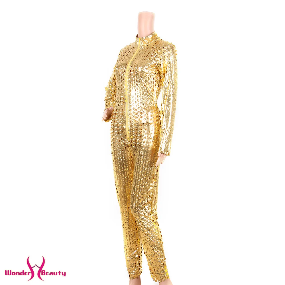 faux leather catsuit catwomen shiny black gold silver metallic leather jumpsuit wetlook pu leotard bodysuit bar night clubwear (14)