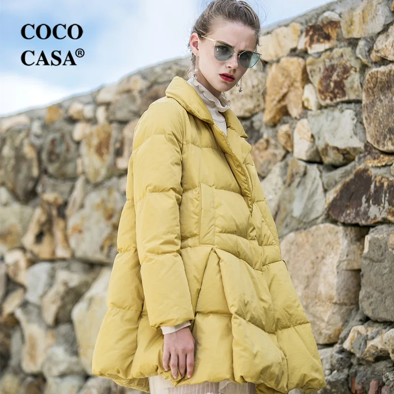 Winter New Arrivals Women Loose Plus Size Sweet A-line Warm Thick 90% White Duck Down Jackets Overcoats 3 Colors