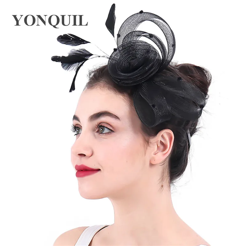 

Crinoline Fascinator Headwear Colorful Mesh Feather Party Show Hair Accessories Black Multicolors Millinery Cocktail Hats SYF296