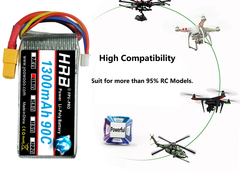 HRB 3S 11.1V 1300mah Lipo Battery - 90C