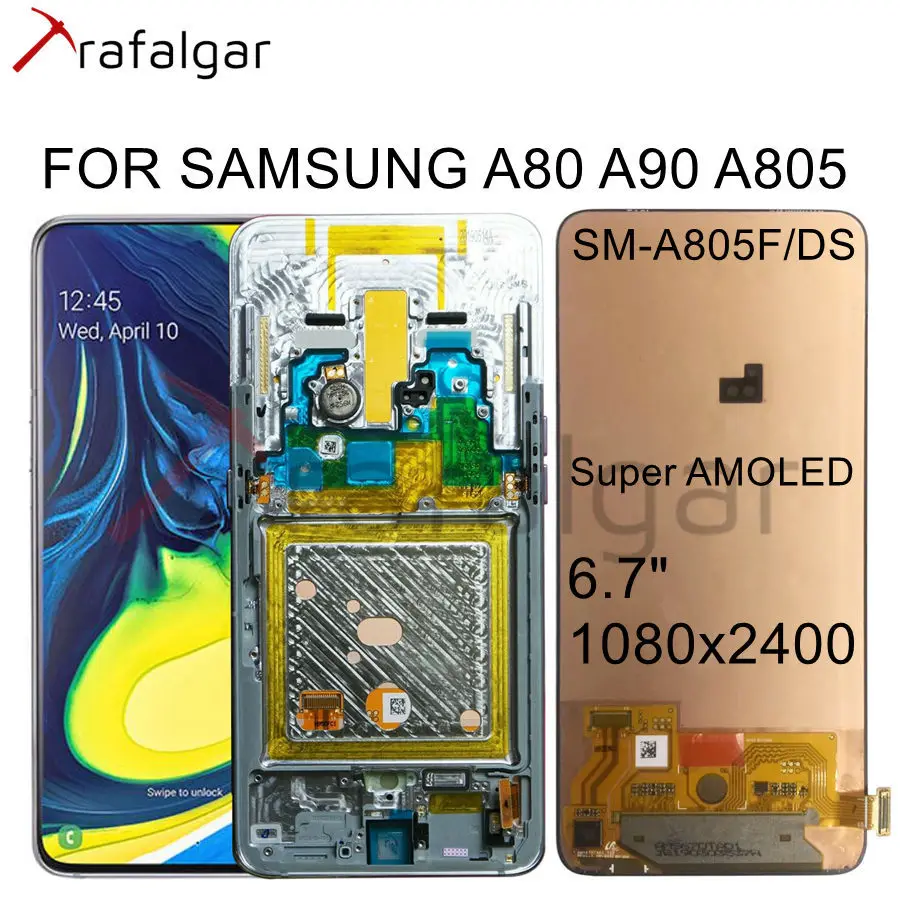 Для SAMSUNG GALAXY A80 A90 A805 A805F/DS ЖК-дисплей кодирующий преобразователь сенсорного экрана в сборе с рамкой Замена для SAMSUNG A80 lcd