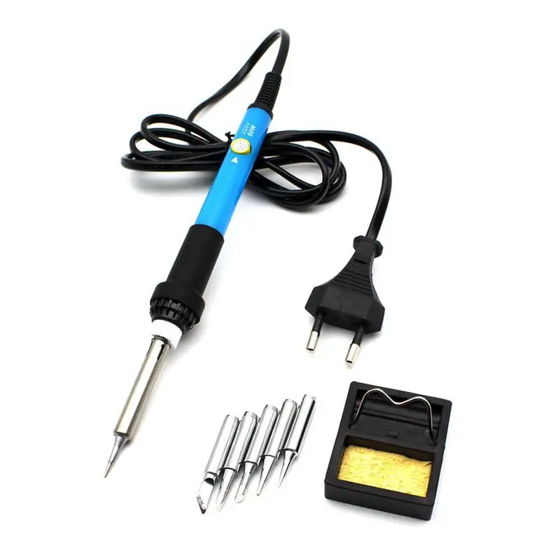 

Eu Plug 220v 60w Adjustable Temperature Electric Soldering Iron Kit+5pcs Tips Portable Welding Repair Tool Tweezers Solder Wire