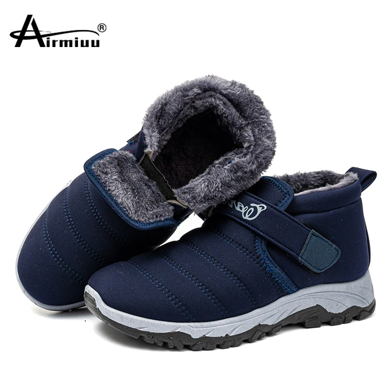 Zapatos de invierno para hombre y botines cálidos de piel de felpa, de Velcro, botas de nieve impermeables, zapatillas antideslizantes|Botas de nieve| - AliExpress