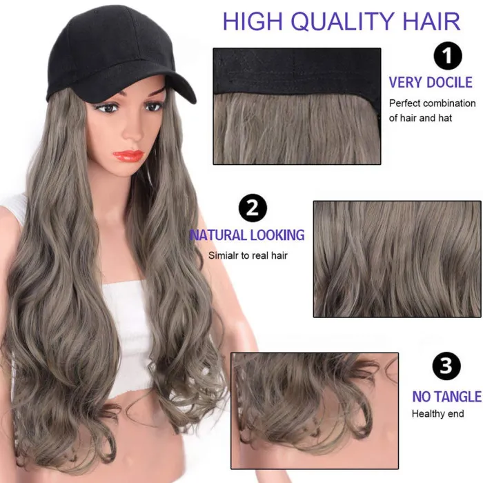 Бейсбольная Шляпа с вьющимися волнистыми парики с длинными волосами Синтетические шапки для волос для женщин девочек WH998