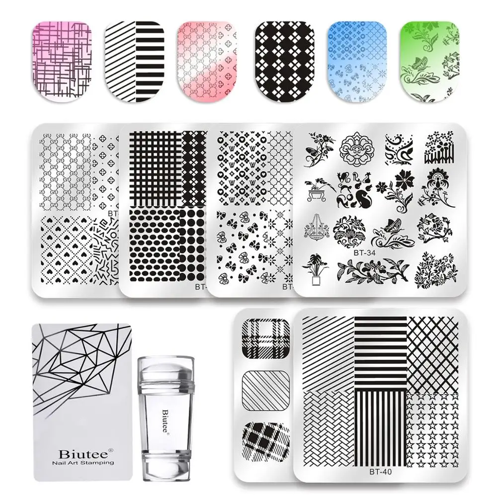 

10Pcs Nail Plates 304 Stainless Steel Nail Stamp Plates Nail Art Stamp Template Image Nail Art Tools