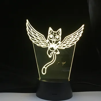 

Fairy Tail Cat Happy Fly Figure 3d Led Night Light for Kids Bedroom Decor Led Touch Sensor Color Changing Desk Anime Gift