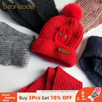 

Bear Leader Girls Lovely Hats and Scarf Sets 2020 New Winter Toddler Baby Accessories Kids Boy Cute Cartoon Caps and Neckerchief