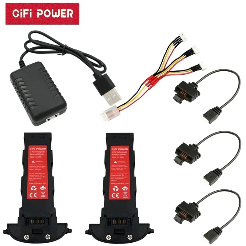 

GIFI 11.4v 4200mAh Battery Charger Sets for Hubsan H117S Zino PRO GPS RC FPV Racing Camera Drones Quadcopter Parts 11.4V Battery