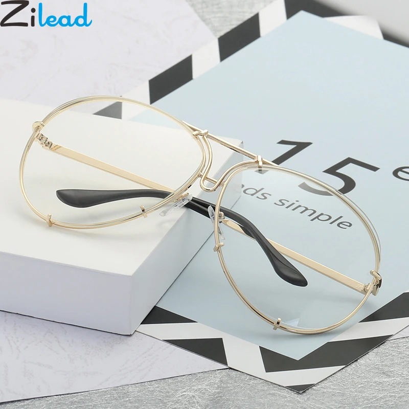 Zilead, большие очки-пилоты, оправа, металл, двойной луч, оптические Sepectacles для мужчин и женщин, прозрачные линзы, простые очки