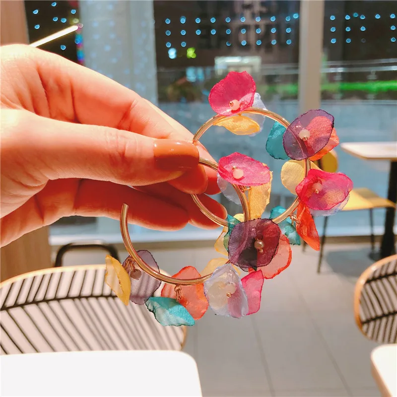 3 цвета шифон Petalo di Fiore Orecchini A Cerchio Per Le Donne Nuovo Boho пляжный праздник Dichiarazione Cerchio pendientes - Окраска металла: Red