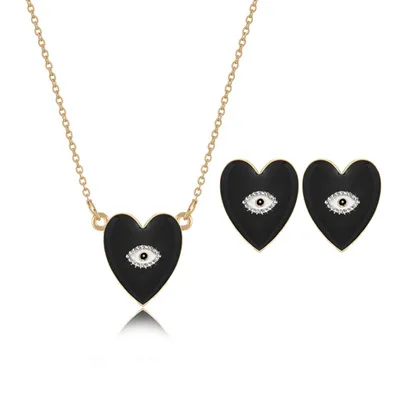AOMU модный дизайн сердце серьги в виде глаз кулон ожерелье s для женщин набор ювелирные изделия в стиле "Бохо" Черное сердце ожерелье кристалл ожерелье s