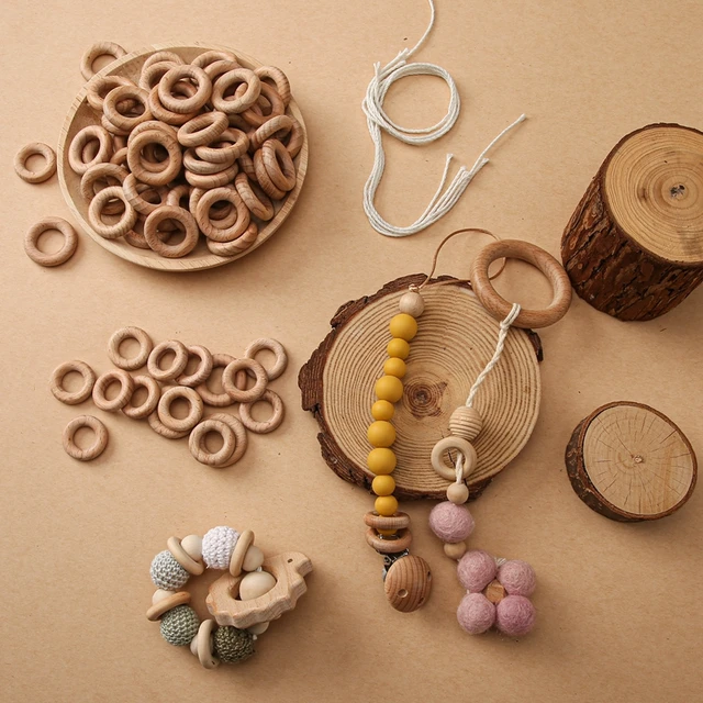 10Pcs Natural Wood Teether Ring BPA Free Beech Wooden Rodent Baby Teething Ring Toy DIY Making Bracelet Accessories Teether Toys 6