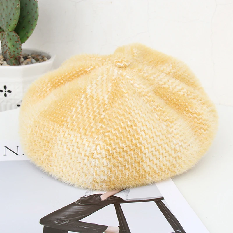 Casquette осенне-зимние женские вязаные береты из искусственного бархата элегантная женская шляпа художника модная кепка газетчика BTM07