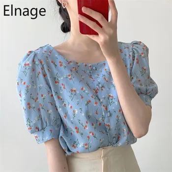 

Ropa Mujer Korean Retro Floral Short Sleeve Blouse Shirts Square Collar Slim Summer Women Tops Blusas Mujer De Moda 2020 5A1009