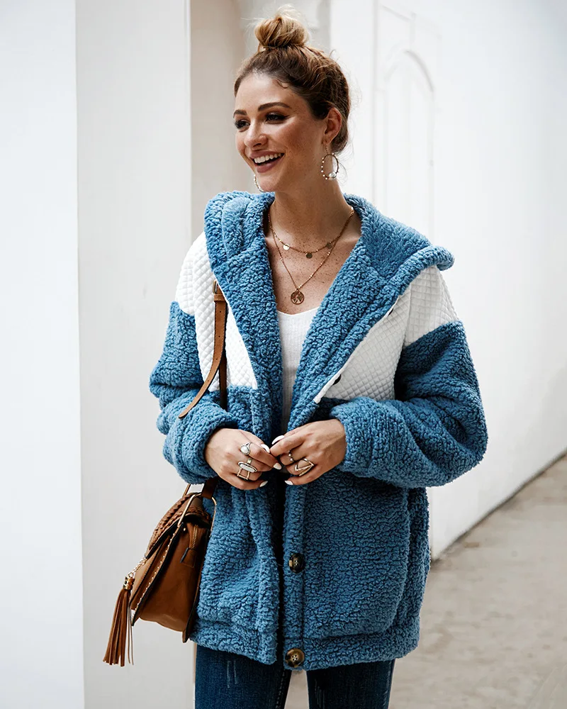 XUANSHOW зимнее женское пальто с капюшоном, свободная мода, длинный рукав, пушистый, сращивающийся женский топ, толстовки, сохраняющая тепло, одежда s-xl