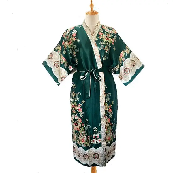 Прямая с фабрики зеленый китайский мужской атлас, искусственный шелк халат с принтом кимоно банное платье летняя новая повседневная домашняя одежда Мужская Ночная рубашка - Цвет: style-2