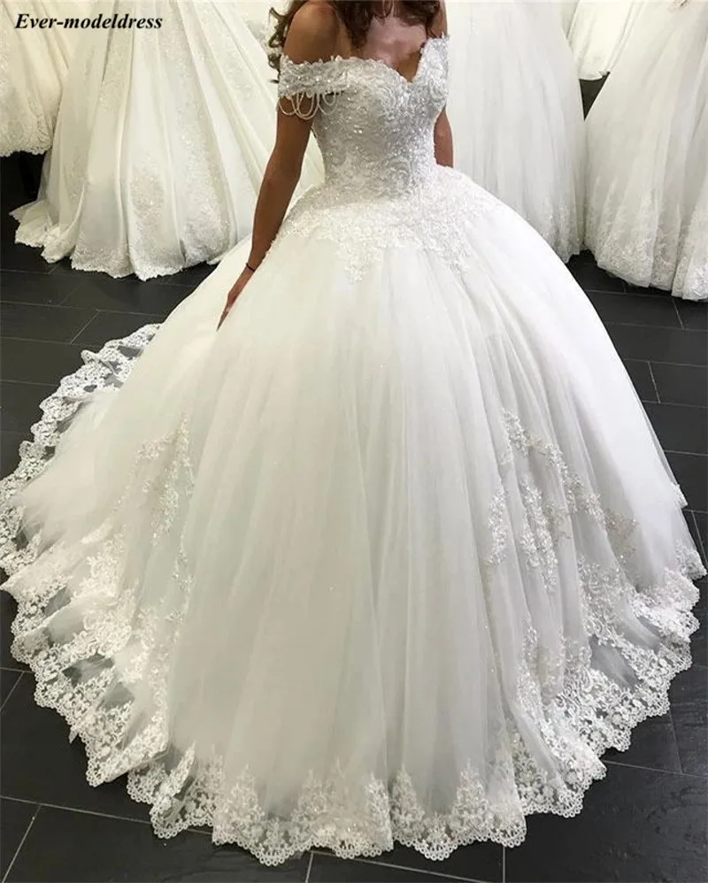 Бальное платье принцессы, свадебные платья, кружевные аппликации, расшитые бисером, с открытыми плечами, свадебные платья, платье невесты, Vestido de Noiva Robe De Mariee