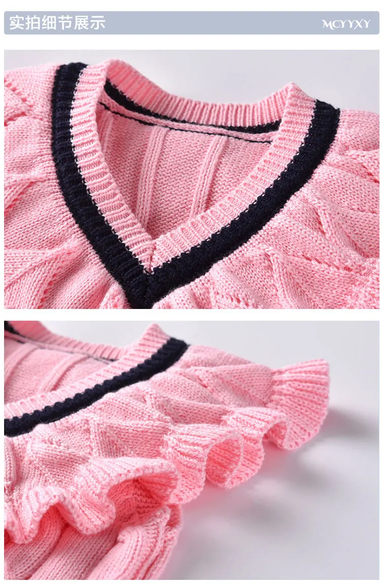 Весна-Осень 100%, хлопковый Кардиган для девочек с оборками, свитер с v-образным вырезом, жилет для малышей, зимние свитера для девочек, жилет