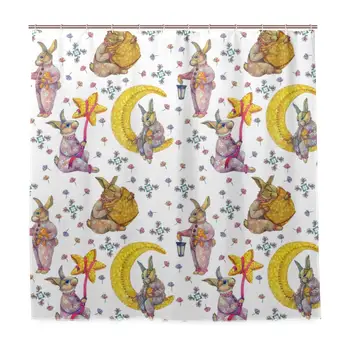 

Unique Shower Curtain Pattern with Rabbits Eco-Friendly with 12 Hooks in Bathroom W66 xH72