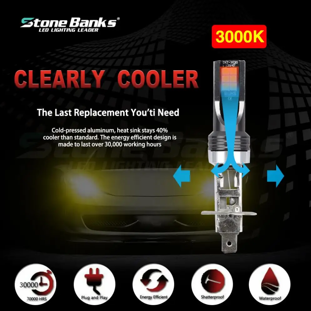 2 шт H11/H8/9005/9006/H1/H3/H7 SMD светильник s 1200LM 3000K Золотой светильник для вождения, для бега, автомобильный светильник, авто лампы