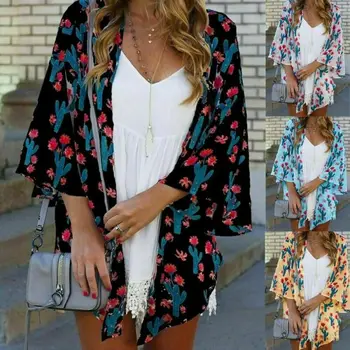 

Women thin Cover-Ups swimsuit Lady Boho Beach Lace Floral Cardigan Kimono Chiffon Sunscreen swimwear Beachwear