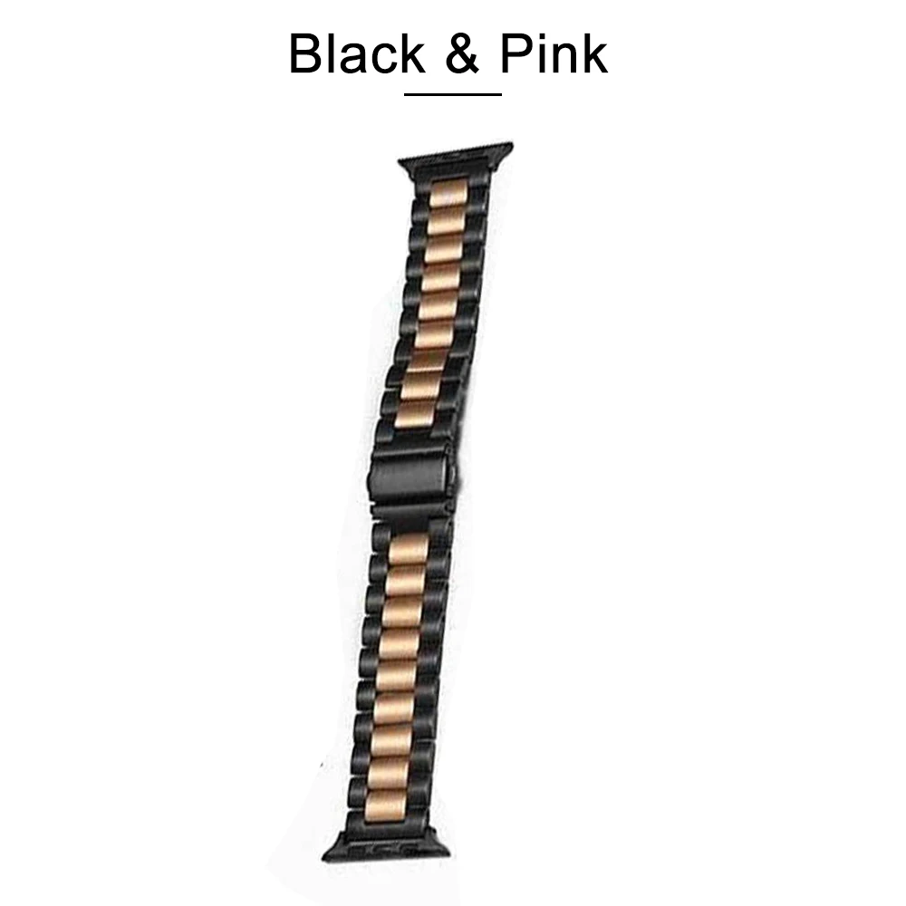 Black-pink Ремешок из нержавеющей стали для Apple Watch, 42 мм, 38 мм, 4, 3, 2, 1, металлический ремешок для часов, три звенья, браслет для iWatch, серия 4, 5, 40 мм, 44 мм - Цвет ремешка: Black-pink