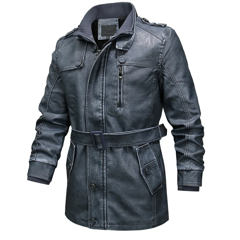 FGKKS, зимние Брендовые мужские Куртки из искусственной кожи, мужские Модные кожаные куртки, мужские локомотивная кожаная куртка - Цвет: Blue