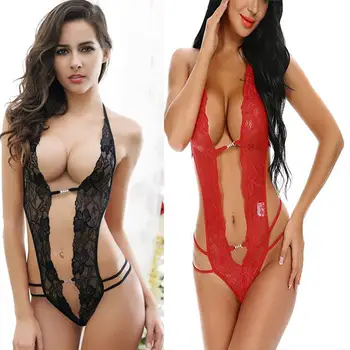 

Yfashion Women Sexy Underwear Lace Halter Jumpsuit Backless See-through Lingerie Nightclub Wear