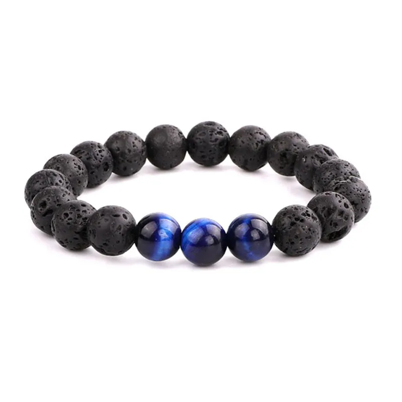 Simple Design 10mm Lava Rock Beads A Grade Natural Tiger Eye Stone Beaded Stretch Bracelet Bangle For Men - Image 5