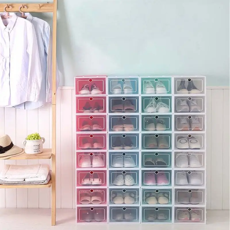 

6Pcs Plastic Shoe Box Stackable Foldable Shoe Organizer Drawer Storage Case with Flipping Clear Door Ladies Men 33.5x23.5x13cm
