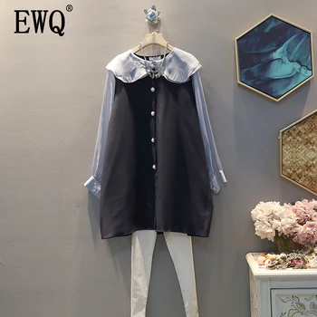 

[EWQ] 2020 Spring Autumn New Pattern Peter Pan Collar Hit Colors Single Breasted Casual Dress Women Fashion Tide AK53312
