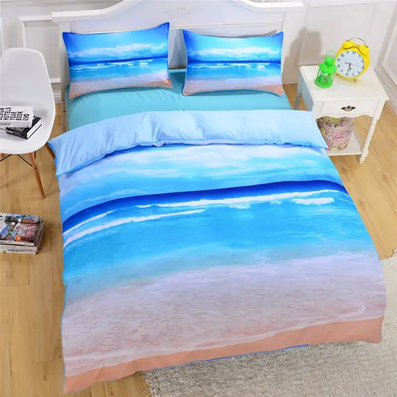 BeddingOutlet Moon And Ocean Duvet Cover Set Bed Spread Cool 3D Print Bedlinen Soft Blue Bedding Set 3pcs Twin Full Queen King - Цвет: 002