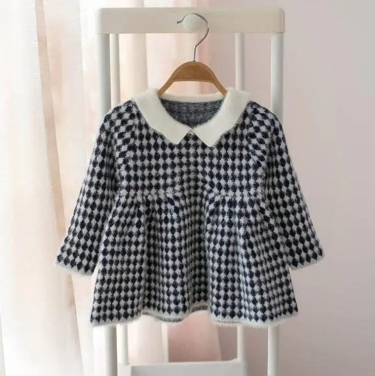 Sweet Babe Plaid Balls Ruffles Western Vintage Fashion Dress Princess Color Autumn Party Lovely Girls Kids Clothing