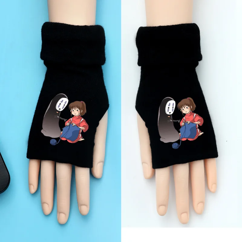 Totoro SpiritedAway Slender Man Knitting Gloves Cotton Warm Half Finger Wrist Mittens Fashion Cosplay Prop Accessory Gift Winter