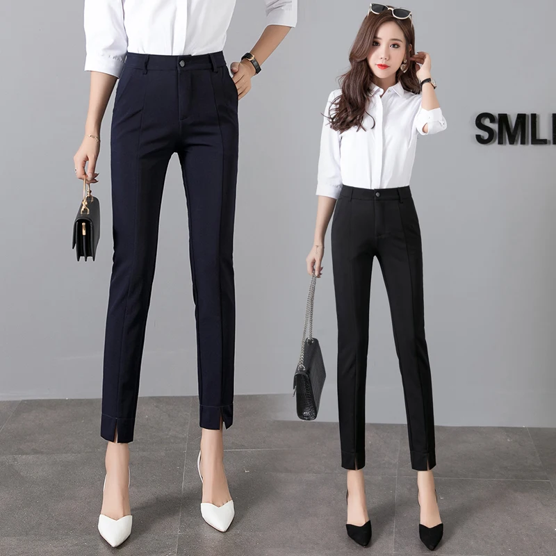 Women Pencil Pants 2019 Autumn High Waist Stretchy Ankle-length Workwear Female Office Trousers Solid Casual Slim Woman Pants