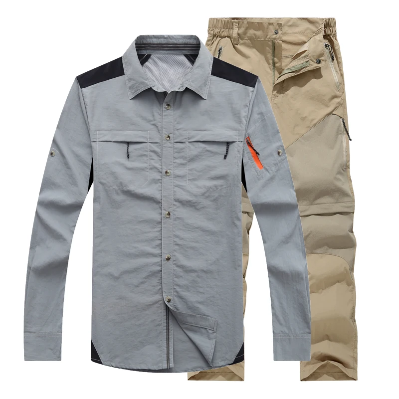 Gray Khaki Suit Быстросохнущие мужские летние популярные весенне-осенние походные спортивные костюмы для походов с рыбами, для занятий спортом, брюки, штаны, брюки для улицы, европейские размеры - Цвет: Gray Khaki Suit