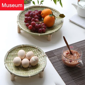 

Manual Bamboo Weaving Products Circle Dustpan Household Farm Drying Small Basket Blue You Accept Basket Tray Waterlogging Caused