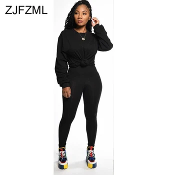 

Plus Size 2 Pieces Set Women Clothes 2019 Round Neck Full Sleeve Solid Tshirt and Long Trousers Autumn Fitness Tracksuit Set