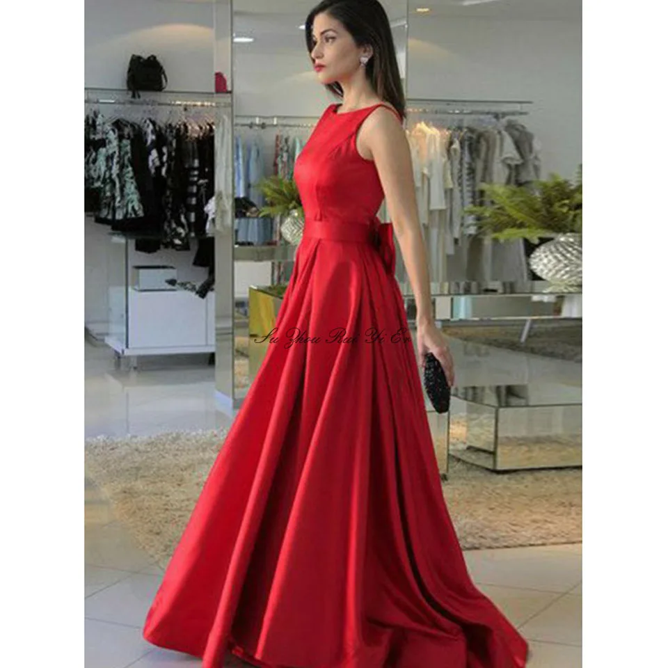 Красное, королевское, синее длинное платье, сексуальное, v-образный вырез, платье для выпускного вечера,, атласное, а-силуэт, платье для выпускного вечера с бантом, вечерние платья, Vestidos De Fiesta De Noche