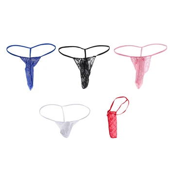 

5/set Men Lace T-Back G-String Thong Underwear Bikini with Stretchy Bulge Pouch