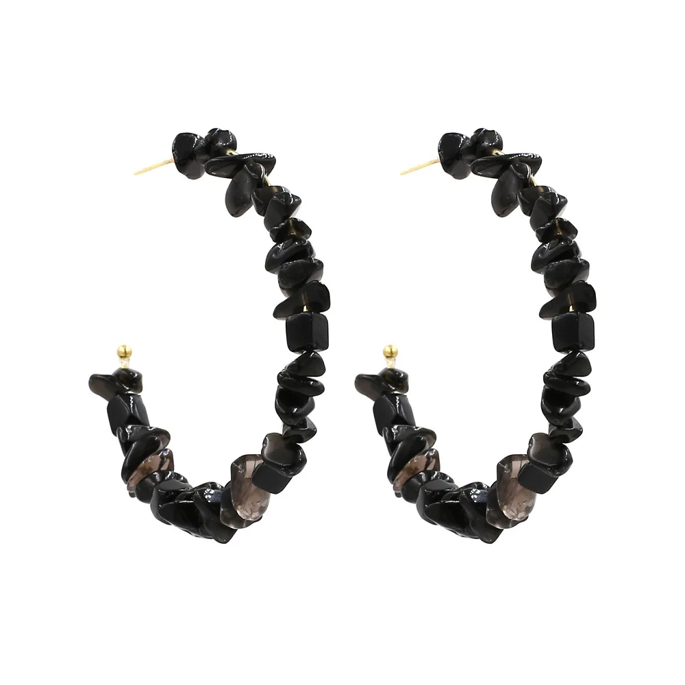 Rhodium Stone Hoop Earrings - Image 2