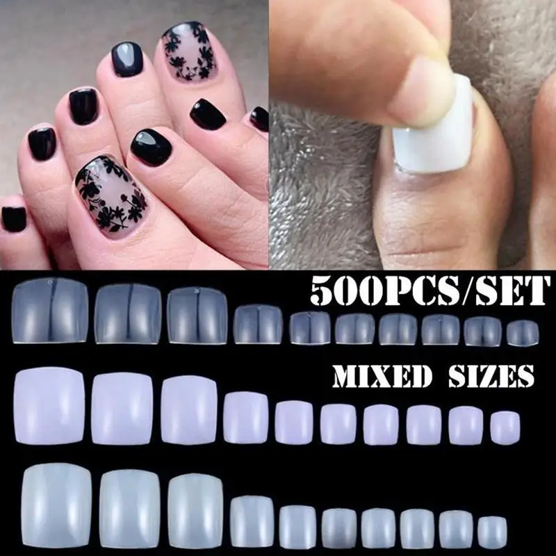 

500x Artificial Acrylic Toe False Nails Tips Clear Foot Fake Nails Manicure