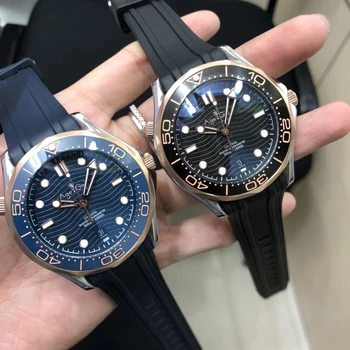 

Classic New Men Automatic Mechanical Watch Silver Rose Gold Black Blue Rubber James Bond 007 Ceramic Bezel Sapphire 41mm