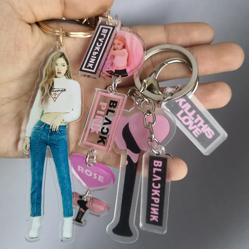 Blackpink двойными бортами джисо Дженни Лиза Роза фигуры на подставке, на одной стороне убить Брелок с цепочкой "Love" кольцо для ключей