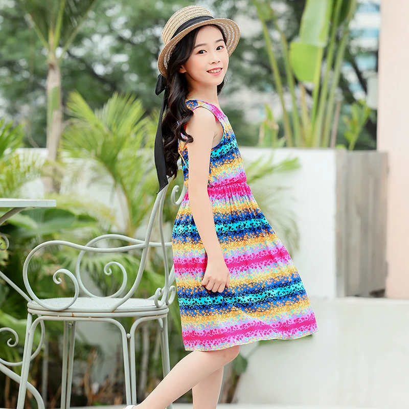 Summer Children Dresses Bohemian Style Beach Dresses for Girls Flower Print Toddler Girl 2-11T Kids Long girls dress